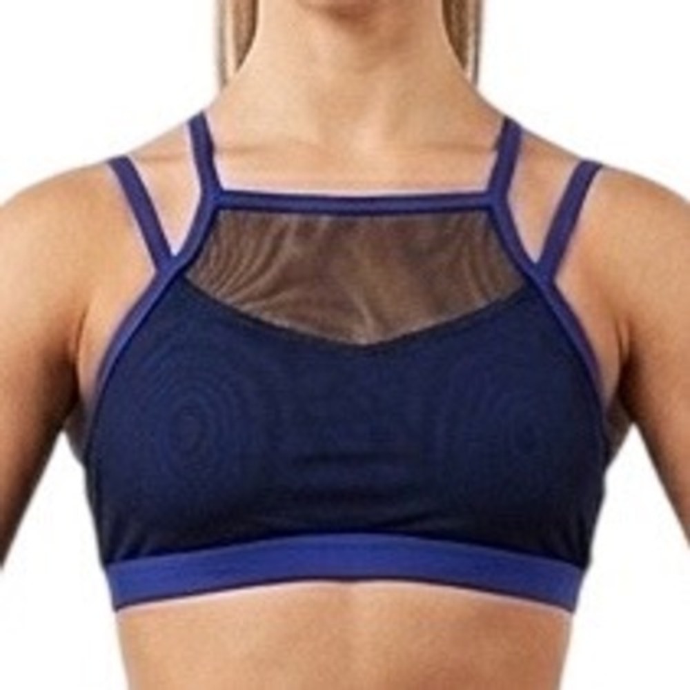 L Body Wrappers Royal Blue Black‎ Mesh High Neck Dance Crop Top youth 810